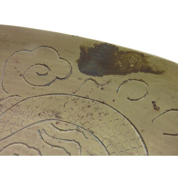 Vintage Chinese Brass Dragon Engraved Large Bowl Year of the Dragon - Picture 7 of 7